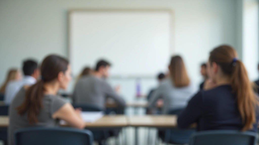 Sala de aula moderna com estudantes a praticar pronúncia do inglês, ambiente luminoso e profissional